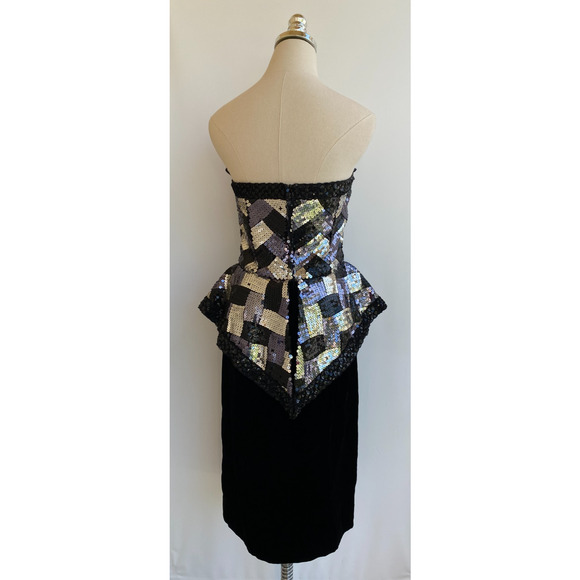 VTG Victor Costa Strapless Black Silver White Sequin & Velvet Formal Dress 6/8 - Picture 3 of 13